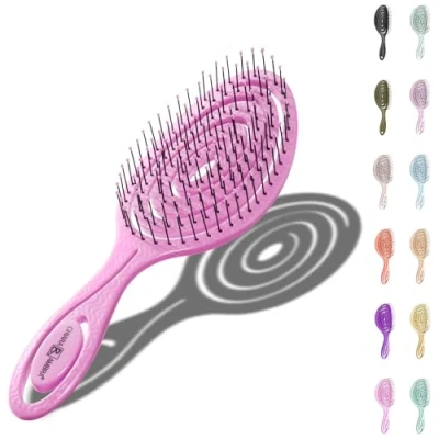 Image of CHIARA AMBRA Bio Friendly Detangling Hair Brush for Women, Men &amp; Children Straightening Brushes Straight, Curly Wet No Tugging Detangler Vegan Vent Hairbrush Rose