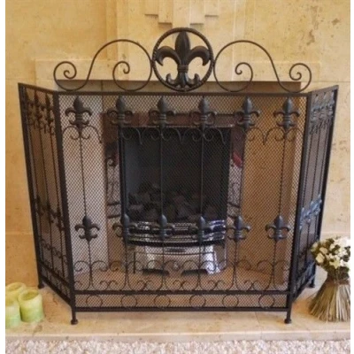 Image of Black Antique Vintage Fireplace Fire Guard Surround Spark Mesh Nursery Screen E