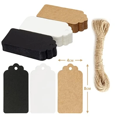 Image of Box.it.pack.it Kraft Paper Gift Tags, Mixed Colour, Scallop 8x4 cm, 100 Pack with String