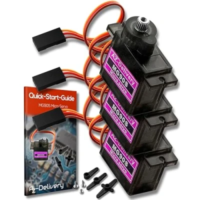 Image of AZDelivery compatible with MG90S 9G Micro Servo Motor 4.8V 6V for Smart Car Robot Helicopter Boat Plane Geared Arduino Including E book! (Pack of 3)
