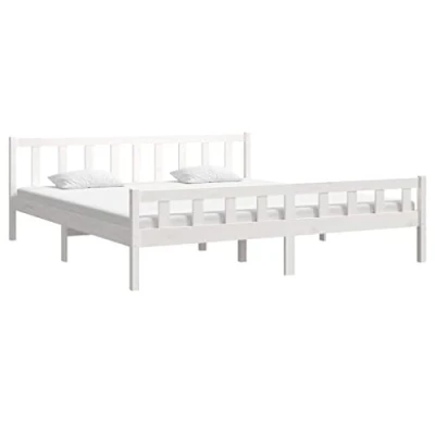 Image of vidaXL Solid Wood Bed Frame White 160x200 cm Modern Pine Bedstead Base for Bedroom