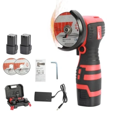 Image of Shienfir Mini Angle Grinder, 18V Cordless 550W Battery Operated Brushless Grinder Machine 2x1.5Ah Batteries for Grinding Cutting Polishing Red