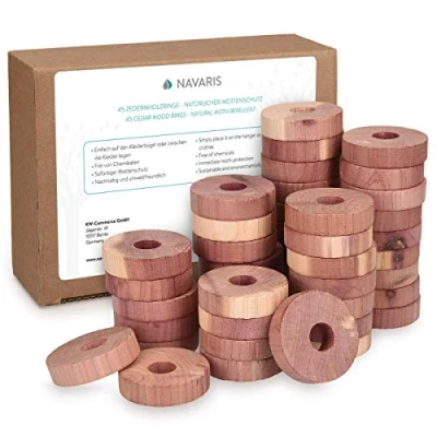 Image of Navaris Cedar Wood Moth Repellent Hangers Set of 45 Natural Cedarwood Anti Clothes Rings Pack Wardrobe, Drawer, Storage Freshener Blocks