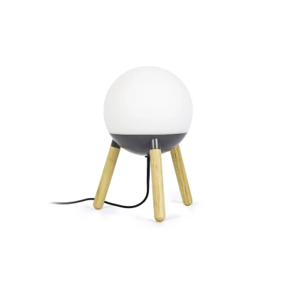Image of Mine 1 Light Table Globe Lamp Wood, Dark Grey, E27