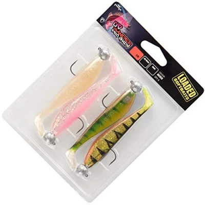 Image of Fox Rage Zander Pro Loaded Uv Mixed Colour Packs X4 Colours 10gr 4/0 10cm Shad