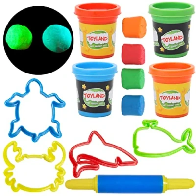 Image of Toyland® Glow In The Dark Sea Life Modelling Dough Set Creative Toys Includes 4 Tubs of