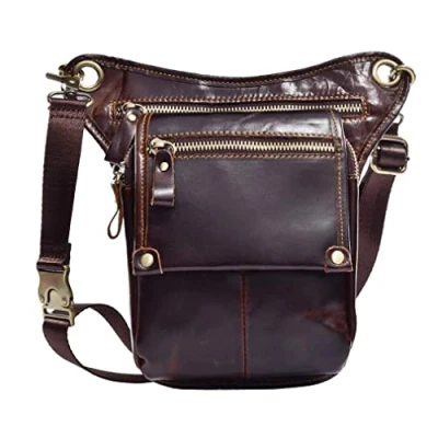 Image of Xieben Leather Drop Leg Bag for Men Women Motorcycle Bike Riding Cycling Multi Purpose Thigh Waist Fanny Pack Travel Hiking Sports Camping Pouch Coffee