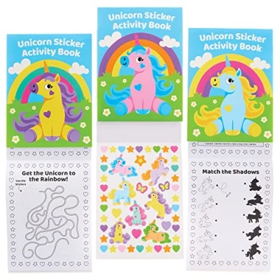 Image of Baker Ross FX810 Unicorn Sticker Activity Books Pack of 8, Book Party Bag Fillers for Kids