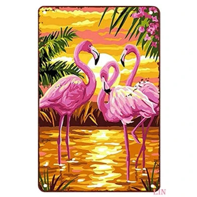 Image of Metal Signs Funny Pink Flamingo Tin Sign Chic Art Wall Decorations Iron Plaque Gift for Living Room Office 8x12 inch