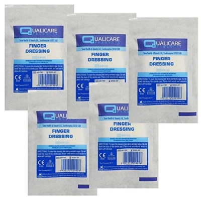 Image of 5 Pack of QUALICARE First AID STERILE Medical Adhesive Finger Wound Cut Bandage DRESSINGS