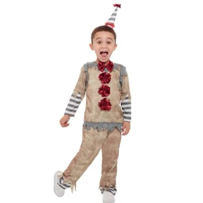 Image of Smiffys Toddler Vintage Clown Costume, Grey Top, Trousers &amp; Headband with Hat, Halloween Child Fancy Dress, Dress Up Costumes
