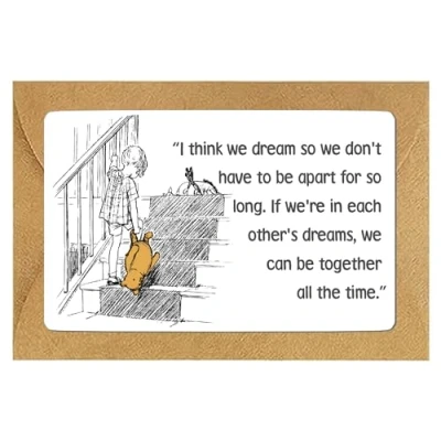 Image of Just Printed Sentimental Pooh Gifts Love Message Metal Wallet Pocket Hug Card Valentines Note I Think We Dream So Don&#039;t Have To Be Apart (with Heart Envelope)