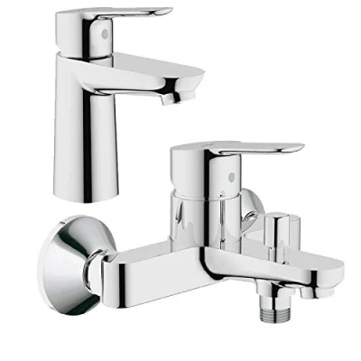 Image of Grohe 23330 BauEdge Single Lever Mono Basin Mixer Tap &amp; 23334 Bath Shower