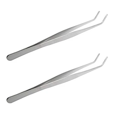 Image of Aoje Link Stainless Steel Tweezers with Curved Serrated Tip Sewing Machine Electronic Repair Pliers Multi Purpose Tool Silver 2pcs