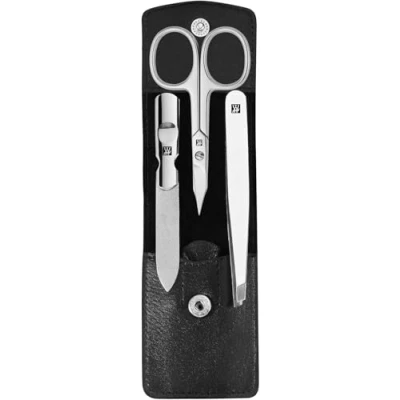 Image of ZWILLING Manicure Pedicure Set 3 Pieces with Combination Nail Scissors for Hands and Feet, 100% Leather, Black
