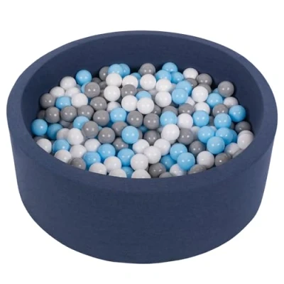 Image of Selonis Soft Ball Pit Pool 90X30cm/200 Balls Round For Baby Toddler Foam, Dark Blue: White/Grey/Babyblue