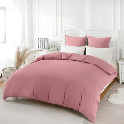Image of REDKEY Bed Linen 240 x 220 cm 3 Piece Dusky Pink Duvet Covers with 80 Pillowcases Microfibre Bedding Sets Set Zip Summer