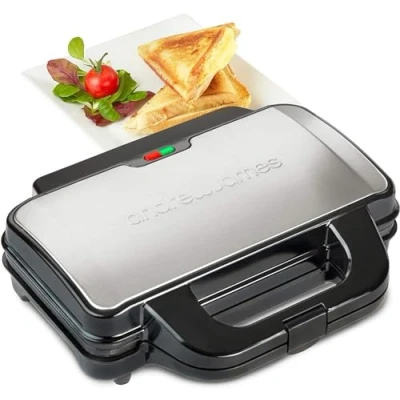 Image of Andrew James Electric Deep Fill Toasted Sandwich Maker Grill, 4 Slice Triangle Press with Cool Touch Handle, Non Stick Plates For Thick Cheese Toasties, 900W, Large Filled Sandwiches