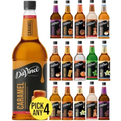 Image of DaVinci Gourmet 1L (1000ML) Syrup for Coffee &amp; Drinks. Pick Any 4 Bottles from 14+ Flavours Inc. Caramel, Vanilla, Hazelnut, Honeycomb, Spiced Chai, Gingerbread, Cinnamon, English Toffeenut and More.