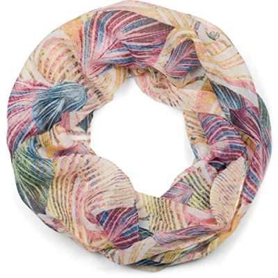 Image of styleBREAKER Women Loop scarf with colorful leaves pattern, tube scarf, cloth 01016203, Colour:Yellow Rose