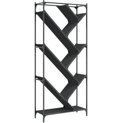 Image of vidaXL Bookcase Black 79x30x180 cm Engineered Wood and Metal