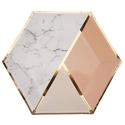 Image of Neviti 772645 Colour Block Marble Plate, Peach, Large