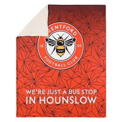 Image of FOCO Officially Licensed Brentford FC Football Slogan Sherpa Plush Throw Blanket