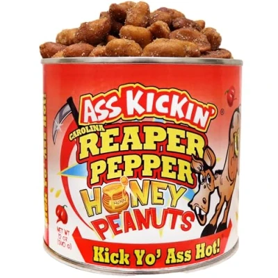 Image of Kickin’ Carolina Reaper Pepper Honey Spicy Hot Peanuts 12oz Ultimate Gourmet Gift Try if You Dare!