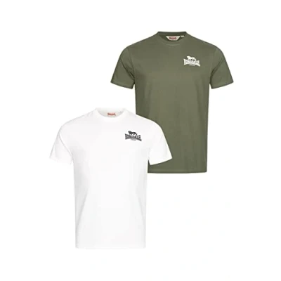 Image of Lonsdale Men&#039;s T Shirt Regular Fit Double Pack Blairmore, Green/White, 5XL