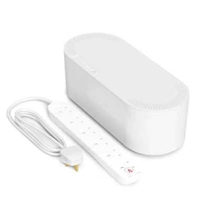 Image of D Line Cable Tidy Box with 4 socket 2m Extension Lead 13amp Surge Protected, Management Solution, TV Wire Tidy, Desk Organiser Large, White