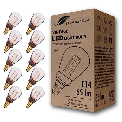 Image of greenandco 10 x Dimmable LED Light Bulbs Decorative Vintage Style E14 ST45 Clear 2.3W 65lm 1800K Warm White 320 230V No Flicker