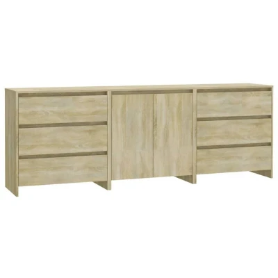 Image of vidaXL 3 Piece Sideboard Sonoma Oak Engineered Wood