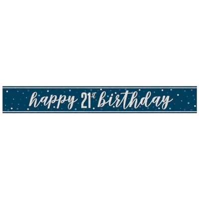 Image of Unique 82550 Foil Happy 21st Banner 2.74 m Glitz Blue Birthday Party 1 Count (Pack of 1), Multicolour