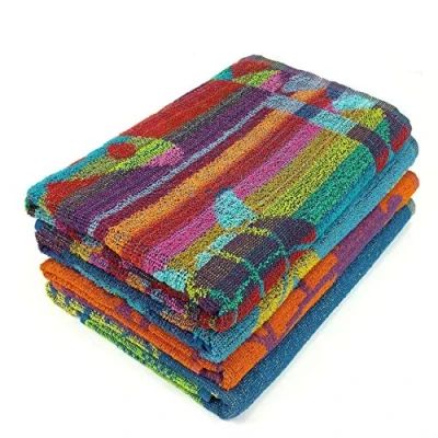Image of Adore Home Jacquard Beach Towels 75x150cm Cotton Soft Assorted Designs Colourful Bright