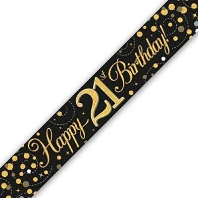Image of 9ft Banner Sparkling Fizz 21st Birthday Black &amp; Gold Holographic