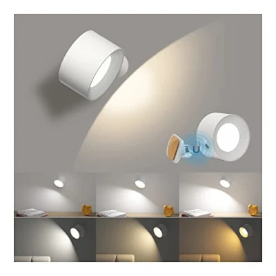 Image of Coollamp LED Wall Light, Lamp with 3 Color Modes Brightness Levels 360Rotate Magnetic Ball Touch Control, Indoor Lights Battery Light for Bedroom Reading Living Room 1Pack