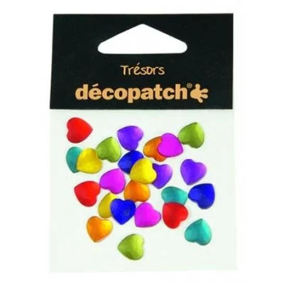Image of Décopatch Ref BJ021O Trésors Plastic Embellishments 10mm Decorative Heart Shaped Gems Ideal for Decorating Décopatched Items Assorted Colours, Pack of 24