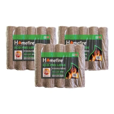 Image of Homefire Eco Firelogs for Wood Burners, Open Fires, Multi fuel Stoves, 5 Logs (3 Packs)