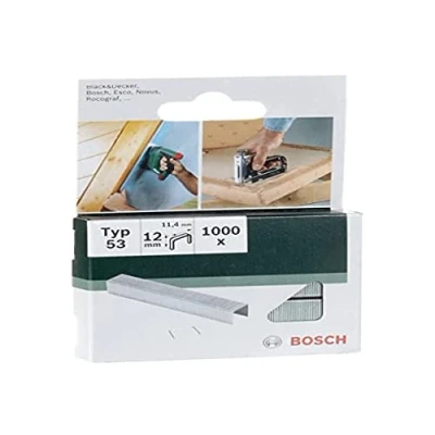 Image of Bosch 1000x Fine Wire Staples Type 53 (Textiles, carpet, Acoustic panels, Lawn 11.4 x 0.74 12 mm, Accessories Tacker, Staple Gun)