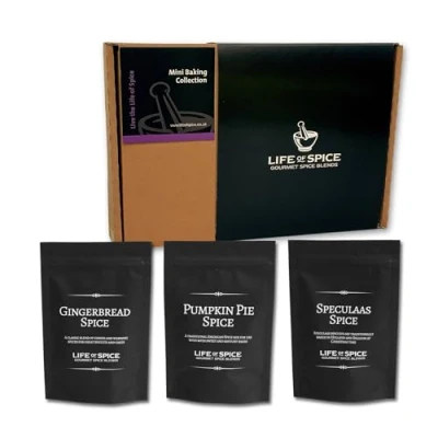 Image of Life of Spice Mini Baking Collection Pumpkin Pie, Speculaas, Gingerbread 90g 3 Recipe Cards Superb for Cakes, Pies, Biscuits and Cookies Great Gift idea Christmas or Birthday