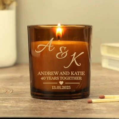 Image of Custom Personalised Couples Date Amber Glass Candle in a Jar Wedding, Anniversary, Engagement