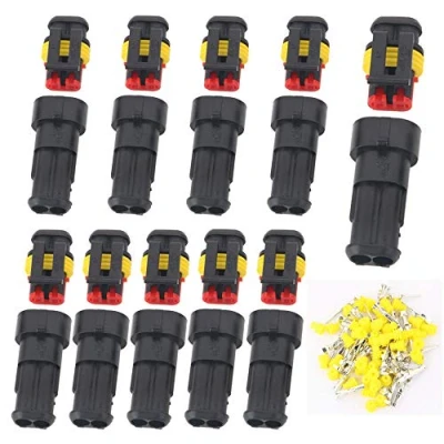 Image of GTIWUNG 10 Kit 2 Pin Way Waterproof Electrical Wire Connector Plug Male and Female PA66 Nylon Housing 1.5mm Series Terminals for Motorcycle Scooter Auto Truck Marine