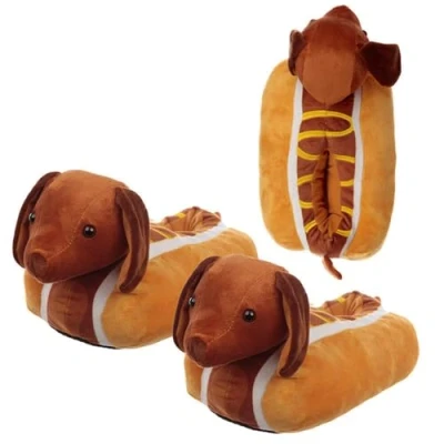 Image of Hot Dog Unisex One Size Pair of Plush Slippers