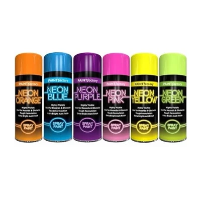 Image of Classic Signature Neon Pack of 12 Mix Colours Green, Blue, Yellow, Orange, Purple, Pink 200ML, Spray Paint Aerosol Fluorescent Bright Graffiti (Banksey) Matt Finish