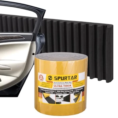 Image of Spurtar Garage Wall Protectors 200 X 20 1,5 cm, Car Door Edge Protector, High Density Foam Eva Self Adhesive Sheet, Guard Anti Collision, Padding Wavy Mat, Essentials, Black