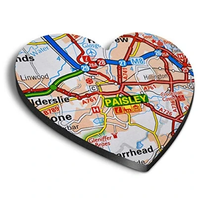 Image of 1 x Heart MDF Magnets Paisley Travel UK GB Scotland Scottish Map 45977
