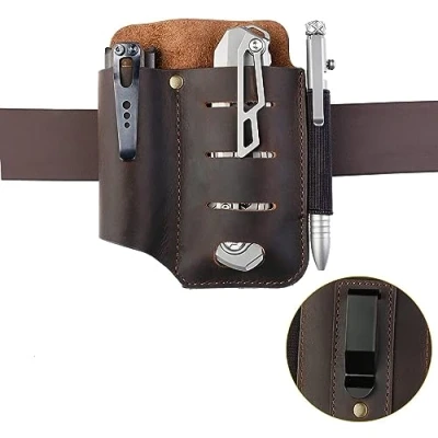 Image of VIPERADE PJ15 Multitool Sheath for Belt, EDC Pocket Organizer Men, Leather Pouch with Keychain, Flashlight Holder, Pen Tools Knife Leatherman Brown