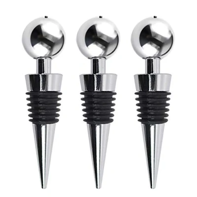 Image of TRIXES Wine Bottle Stoppers Champagne Pack of 3 Stainless Steel Sealers Kitchen Accessories Bar Vacuum
