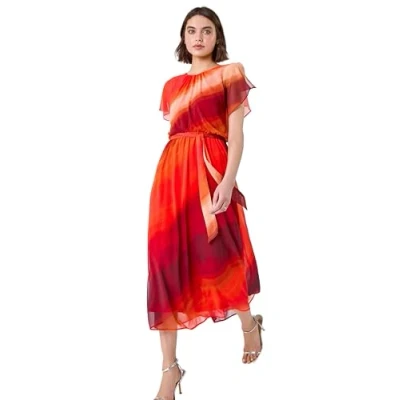 Image of Roman Womens Ombre Cape Sleeve Midi Dress Orange Size 10 UK