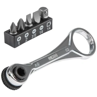 Image of KLEIN TOOLS, 5 Piece Mini Ratchet Set with Phillips, Slotted, and Adapter For Other Socket Sizes, Tight Spaces 65200